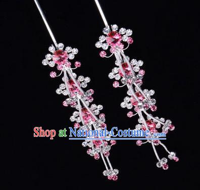 Chinese Ancient Peking Opera Hair Accessories Young Lady Diva Head Ornaments, Traditional Chinese Beijing Opera Hua Tan Pink Crystal Hairpins