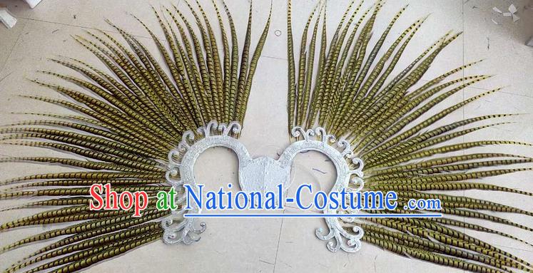 Top Grade Professional Stage Show Halloween Props Decorations, Brazilian Rio Carnival Parade Samba Dance Yellow Feather Catwalks Backplane for Women