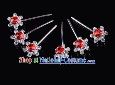 Chinese Ancient Peking Opera Hair Accessories Young Lady Diva Head Ornaments, Traditional Chinese Beijing Opera Hua Tan Red Crystal Bead Hairpins