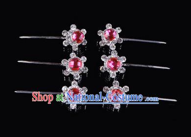 Chinese Ancient Peking Opera Hair Accessories Young Lady Diva Head Ornaments, Traditional Chinese Beijing Opera Hua Tan Pink Crystal Bead Hairpins