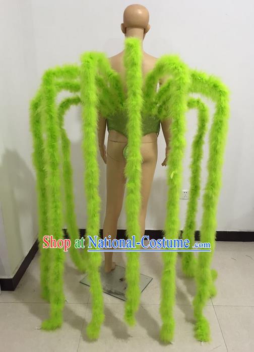 Top Grade Professional Stage Show Halloween Parade Props Green Decorations, Brazilian Rio Carnival Parade Samba Dance Supplies Backplane for Women