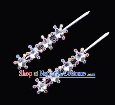 Chinese Ancient Peking Opera Hair Accessories Young Lady Diva Head Ornaments, Traditional Chinese Beijing Opera Hua Tan White Colorful Crystal Four Beads Hairpins