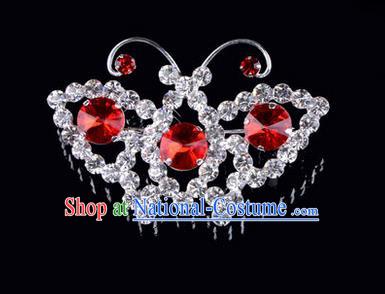 Chinese Ancient Peking Opera Jewelry Accessories Young Lady Diva Butterfly Brooch, Traditional Chinese Beijing Opera Hua Tan Red Crystal Breastpin