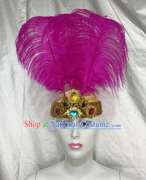 Top Grade Professional Stage Show Halloween Parade Rosy Feather Extravagant Brazilian Rio Carnival Parade Samba Dance Headwear for Women