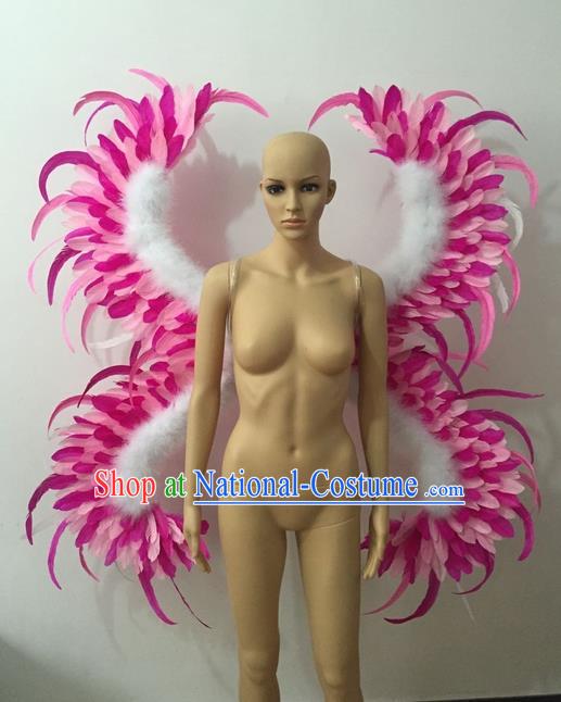 Top Grade Professional Stage Show Halloween Parade Pink Feather Butterfly Wings, Brazilian Rio Carnival Samba Dance Modern Fancywork Props Decorations for Women