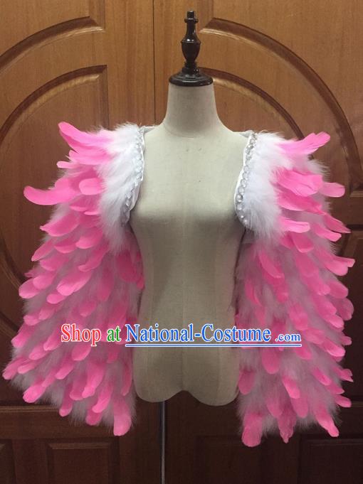 Top Grade Professional Performance Catwalks Clothing, Traditional Brazilian Rio Carnival Samba Modern Fancywork Pink Feather Costume for Women