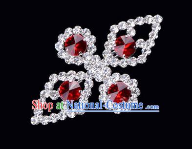 Chinese Ancient Peking Opera Jewelry Accessories Young Lady Diva Bowknot Brooch, Traditional Chinese Beijing Opera Hua Tan Red Crystal Breastpin