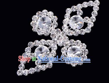 Chinese Ancient Peking Opera Jewelry Accessories Young Lady Diva Bowknot Brooch, Traditional Chinese Beijing Opera Hua Tan White Crystal Breastpin