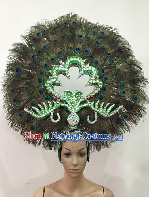 Top Grade Brazilian Rio Carnival Samba Dance Feather Hair Accessories Giant Headpiece Decorations, Halloween Parade Peacock Headwear for Women