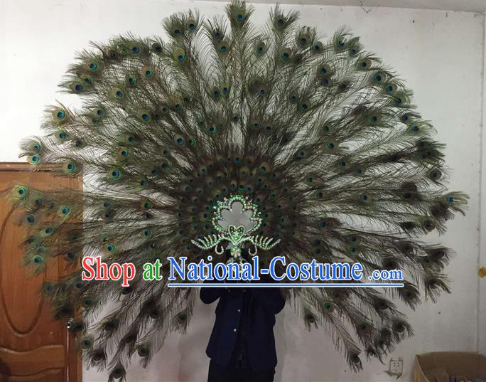 Top Grade Brazilian Rio Carnival Samba Dance Feather Hair Accessories Big Headpiece Decorations, Halloween Parade Giant Peacock Headwear for Women