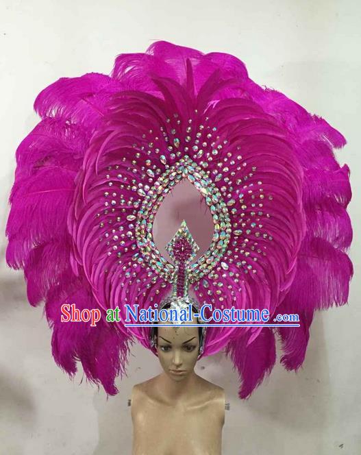 Top Grade Brazilian Rio Carnival Samba Dance Rosy Feather Big Hair Accessories Deluxe Headpiece, Halloween Parade Giant Headwear for Women