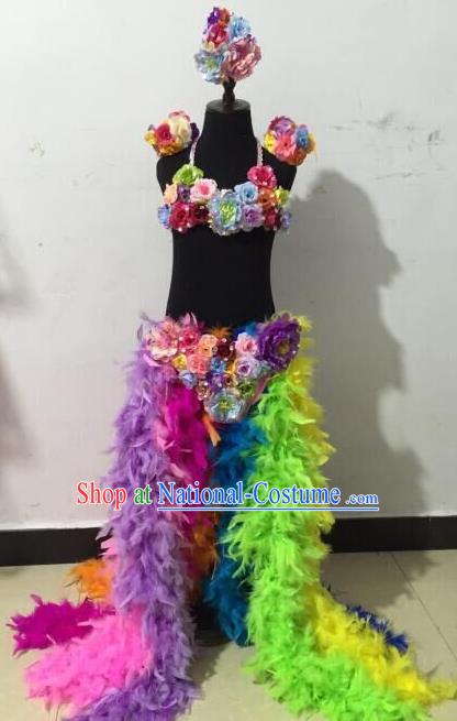 Top Grade Professional Performance Catwalks Swimsuit Flowers Costume, Traditional Brazilian Rio Carnival Samba Dance Modern Fancywork Bikini Clothing for Girls