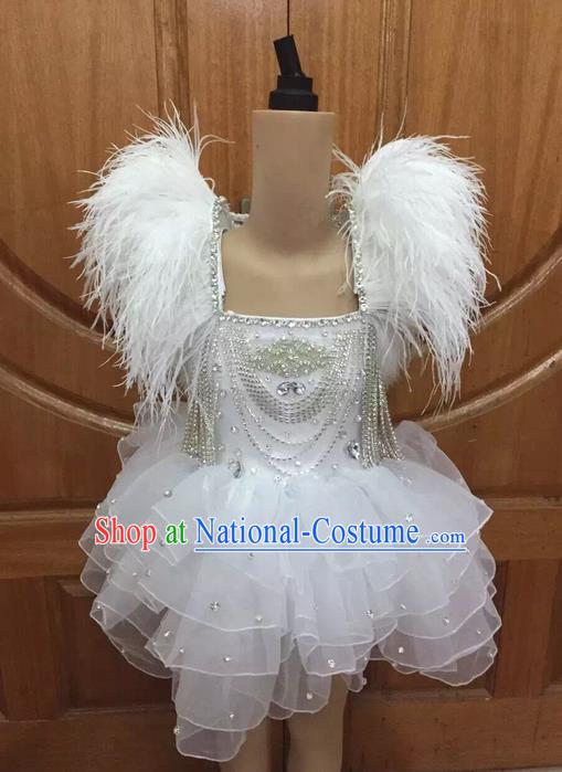 Top Grade Professional Performance Catwalks White Dress, Traditional Brazilian Rio Carnival Samba Dance Modern Fancywork Clothing for Kids