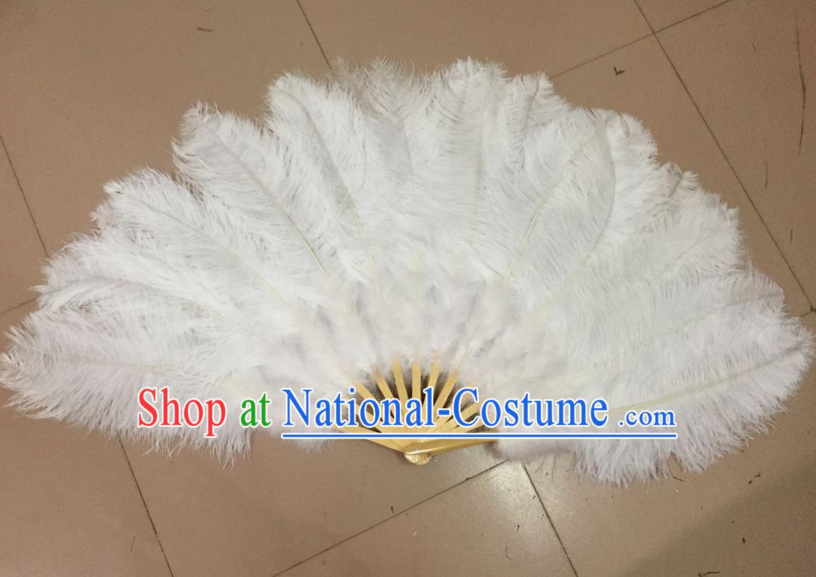 Top Grade Professional Performance Catwalks White Feather Big Fans, Brazilian Rio Carnival Parade Samba Dance Folding Fans