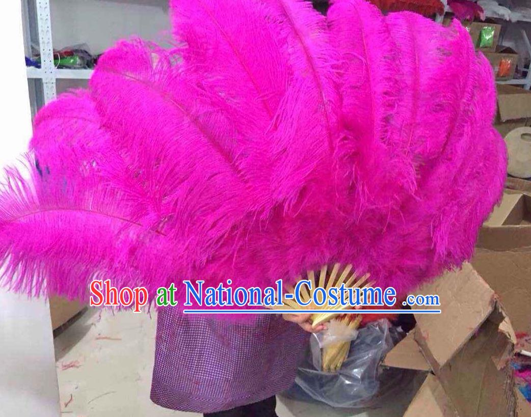 Top Grade Professional Performance Catwalks Pink Feather Big Fans, Brazilian Rio Carnival Parade Samba Dance Folding Fans