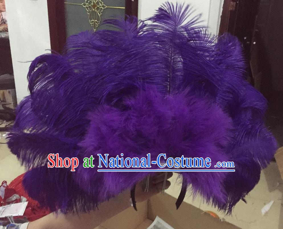 Top Grade Professional Performance Catwalks Purple Feathers Deluxe Hair Accessories, Brazilian Rio Carnival Parade Samba Dance Headdress for Women