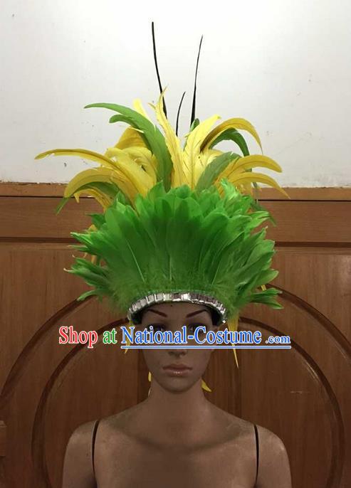 Top Grade Professional Performance Catwalks Feathers Big Hair Accessories, Brazilian Rio Carnival Parade Samba Dance Deluxe Hat for Women