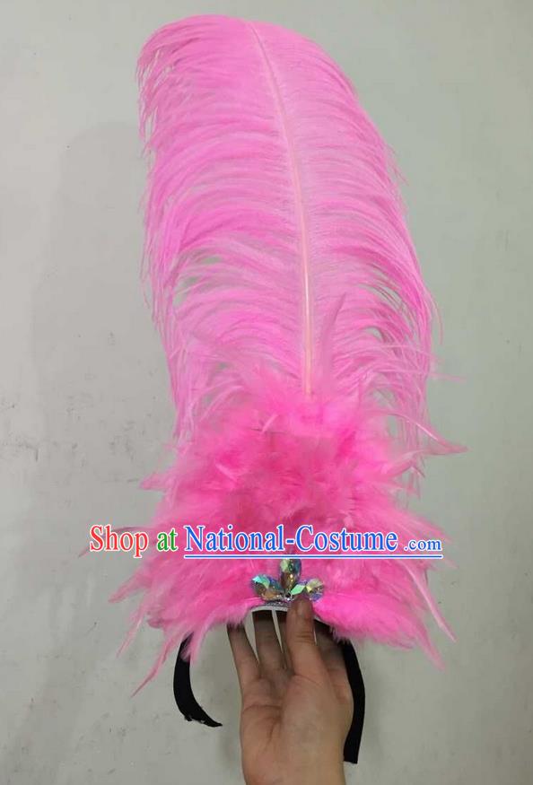 Top Grade Professional Performance Catwalks Halloween Pink Feathers Head Decorations Headpiece, Brazilian Rio Carnival Parade Samba Dance Headwear for Women