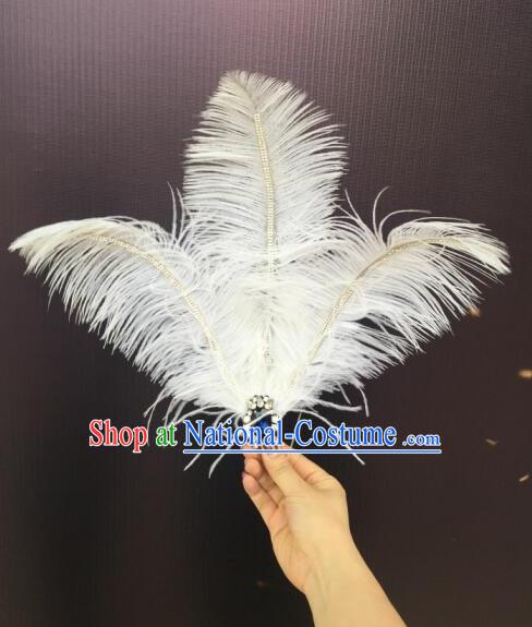 Top Grade Professional Performance Catwalks White Feathers Head Decorations Headwear, Brazilian Rio Carnival Parade Samba Dance Hair Accessories for Women