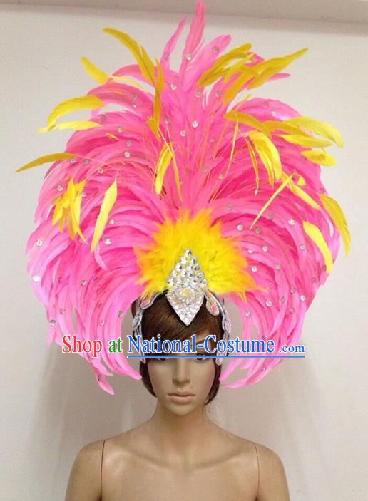 Top Grade Professional Performance Catwalks Feathers Decorations Big Hair Accessories, Brazilian Rio Carnival Parade Samba Dance Headpiece for Women