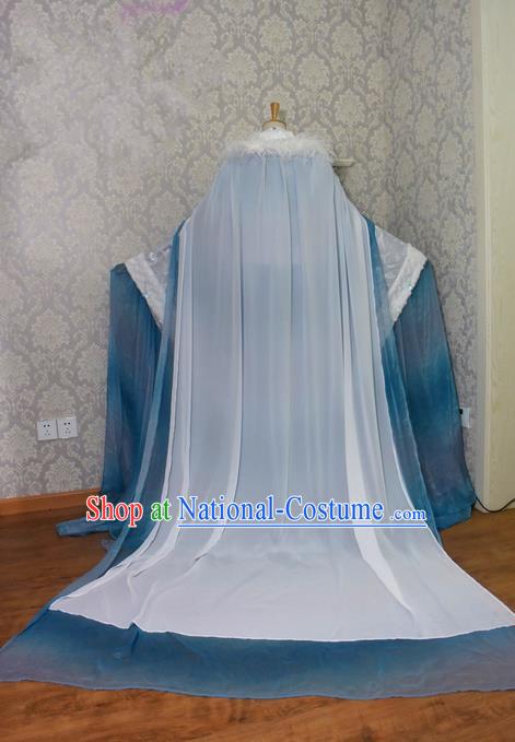 Top Grade Traditional China Ancient Cosplay Princess Costumes, China Ancient Palace Lady Fairy Blue Dress Clothing for Women