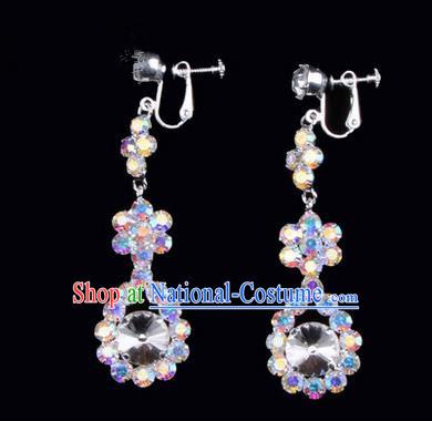 Chinese Ancient Peking Opera Head Accessories Young Lady Diva Colorful Crystal White Water Drop Earrings, Traditional Chinese Beijing Opera Hua Tan Eardrop Ear Pendants