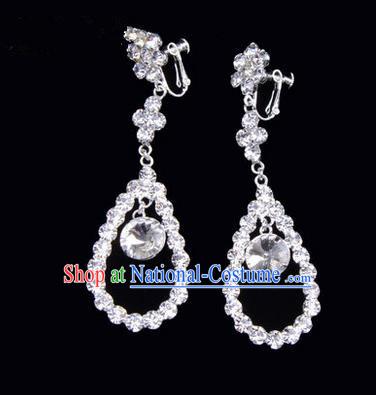 Chinese Ancient Peking Opera Head Accessories Young Lady Diva Colorful Crystal White Water Drop Earrings, Traditional Chinese Beijing Opera Hua Tan Ear Pendants