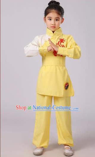 Top Grade Chinese Ancient Martial Arts Costume, Children Taiji Kung fu Yellow Clothing for Kids