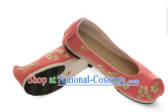 Chinese Ancient Peking Opera Young Lady Shoes, Traditional Chinese Beijing Opera Ancient Princess Hanfu Cloth Pink Shoes for Women