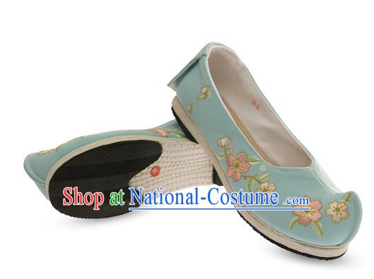 Chinese Ancient Peking Opera Young Lady Shoes, Traditional Chinese Beijing Opera Ancient Princess Hanfu Cloth Blue Shoes for Women