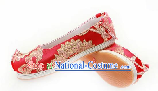 Chinese Ancient Peking Opera Young Lady Wedding Shoes, Traditional Chinese Ancient Princess Hanfu Cloth Shoes Bride Red Bow Shoes for Women