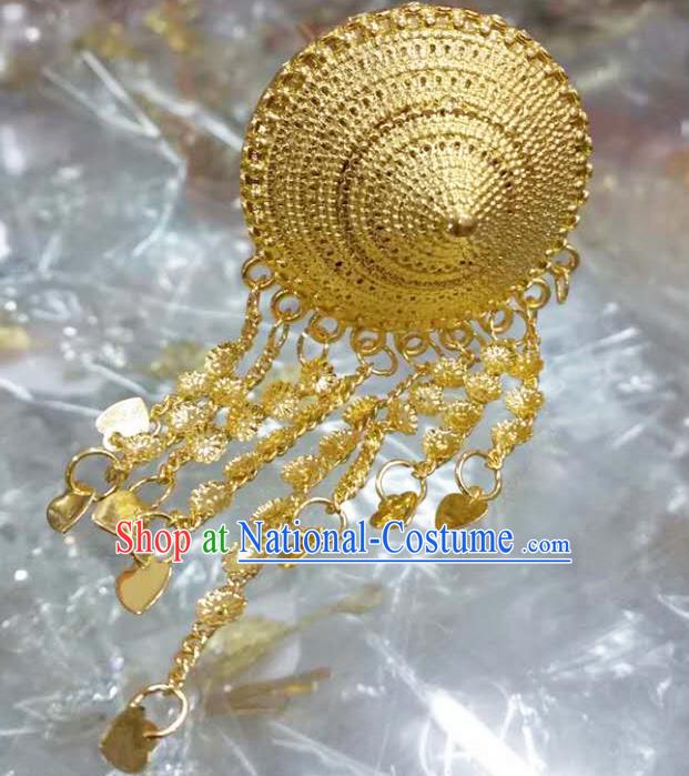 Traditional Thailand Ancient Handmade Hair Accessories, Traditional Thai China Dai Nationality Golden Hairpins Headwear for Women