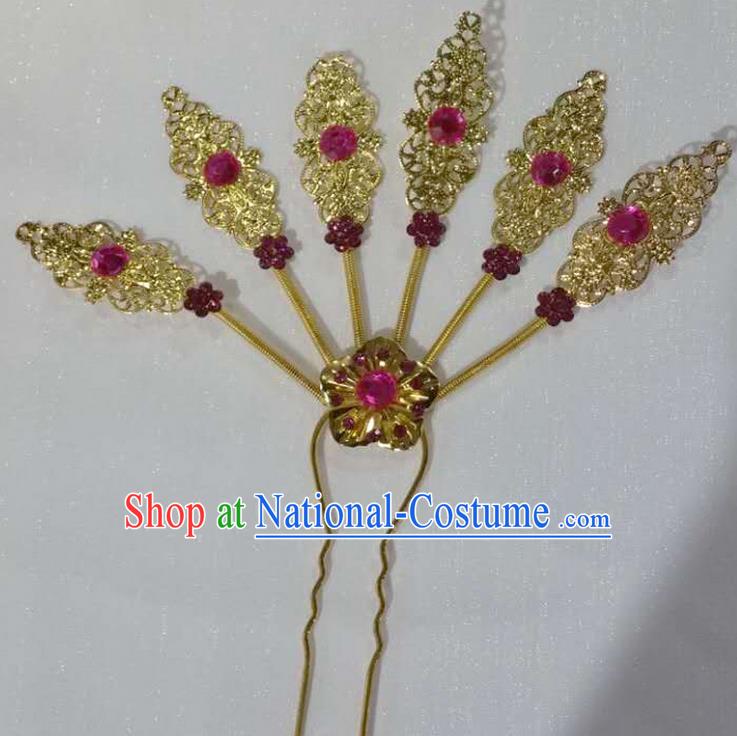 Traditional Thailand Ancient Handmade Hair Accessories Headpiece, Traditional Thai China Dai Nationality Pink Crystal Hairpins Headwear for Women