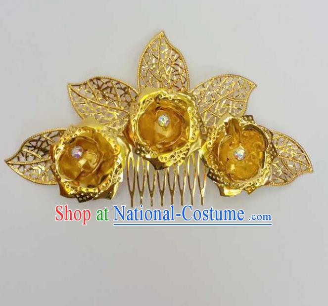 Traditional Thailand Ancient Handmade Hair Accessories Headpiece, Traditional Thai China Dai Nationality Hairpins Hair Combs for Women