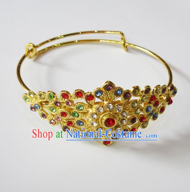 Traditional Thailand Ancient Handmade Jewelry Accessories Bracelet, Traditional Thai China Dai Nationality Colorful Crystal Bangle for Women