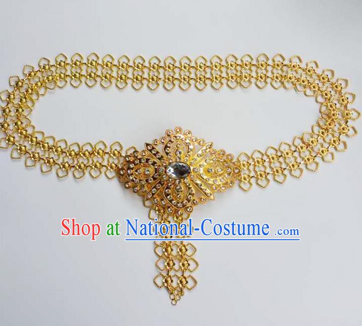 Traditional Thailand Ancient Handmade Waist Chain Accessories, Traditional Thai China Dai Nationality White Crystal Belts Pendant for Women