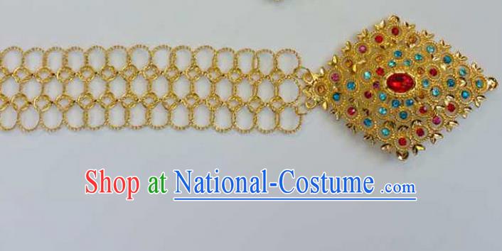 Traditional Thailand Ancient Handmade Golden Waist Chain Accessories, Traditional Thai China Dai Nationality Colorful Crystal Belts Pendant for Women