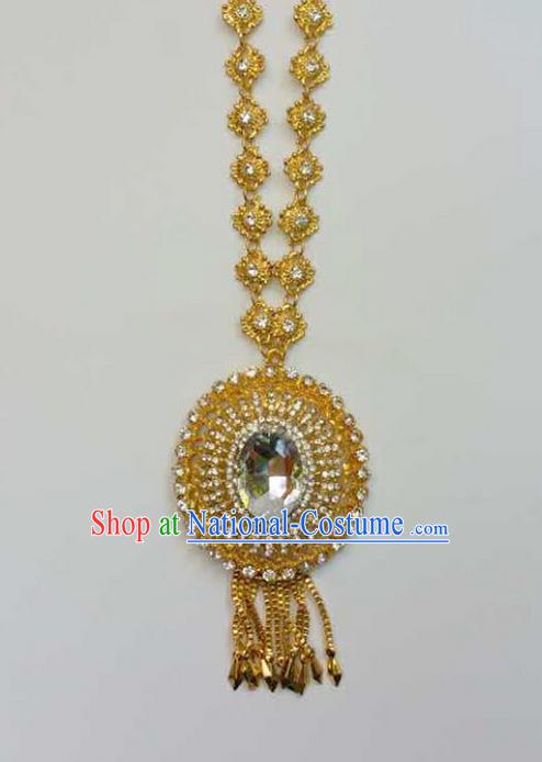 Traditional Thailand Ancient Handmade Golden Jewelry Accessories, Traditional Thai China Dai Nationality Crystal Necklace for Women