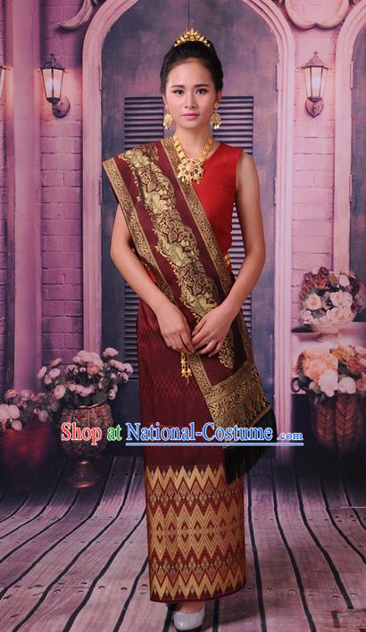 Traditional Thailand Ancient Handmade Female Costumes, Traditional Thai Princess China Dai Nationality Wedding Red Dress Clothing for Women