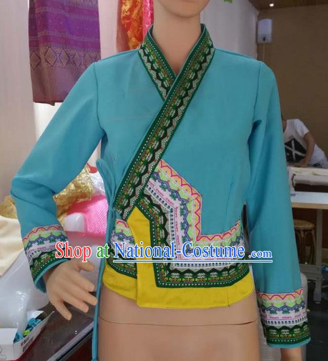 Traditional Thailand Ancient Handmade Female Costumes Upper Outer Garment, Traditional Thai Clothing China Dai Nationality Blue Blouse for Women