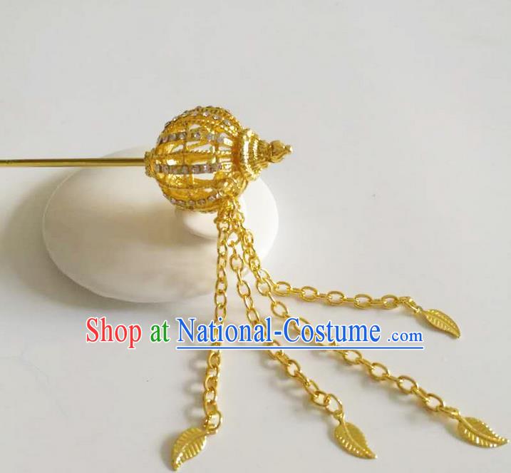 Traditional Thailand Ancient Handmade Golden Hair Accessories, Traditional Thai China Dai Nationality Hairpins Crystal Hair Stick Headpiece for Women