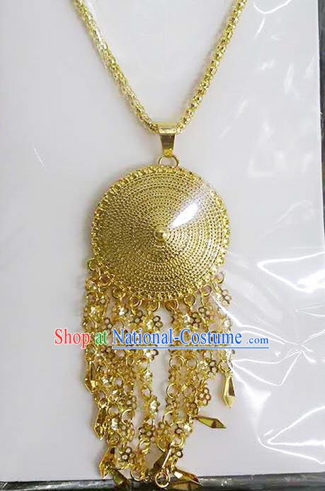 Traditional Thailand Ancient Handmade Wedding Jewelry Accessories Golden Necklace, Traditional Thai Princess China Dai Nationality Collar Chain for Women