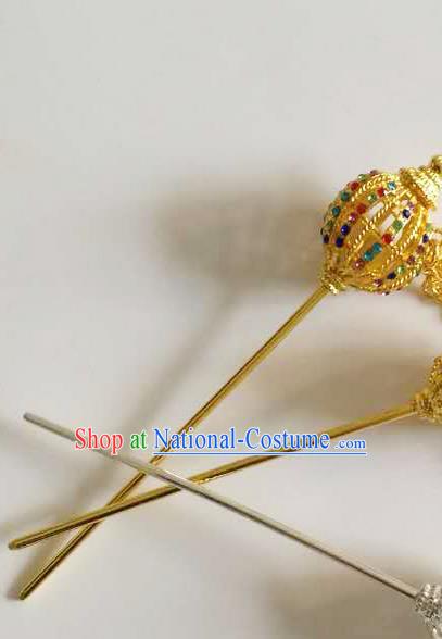 Traditional Thailand Ancient Handmade Hair Accessories, Traditional Thai China Dai Nationality Hairpins Colorful Crystal Hair Stick Headpiece for Women