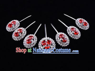 Chinese Ancient Peking Opera Head Accessories Young Lady Diva Crystal Red Hairpins Complete Set, Traditional Chinese Beijing Opera Hua Tan Hair Clasp Head-ornaments