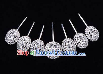 Chinese Ancient Peking Opera Head Accessories Young Lady Diva Crystal White Hairpins Complete Set, Traditional Chinese Beijing Opera Hua Tan Hair Clasp Head-ornaments