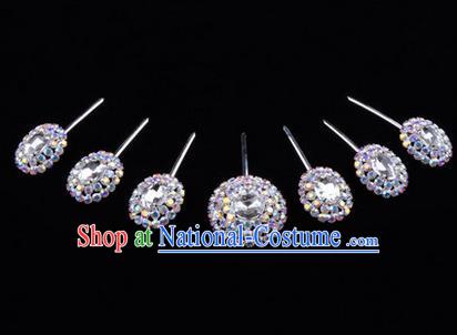 Chinese Ancient Peking Opera Head Accessories Young Lady Diva Colorful Crystal White Hairpins Complete Set, Traditional Chinese Beijing Opera Hua Tan Hair Clasp Head-ornaments