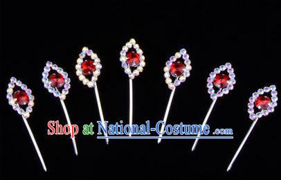 Chinese Ancient Peking Opera Head Accessories Young Lady Diva Colorful Crystal Red Hairpins Complete Set, Traditional Chinese Beijing Opera Hua Tan Hair Clasp Head-ornaments