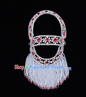 Chinese Ancient Peking Opera Head Accessories Young Lady Diva Red Hairpins Back Temples Curtain, Traditional Chinese Beijing Opera Hua Tan Hair Clasp Head-ornaments