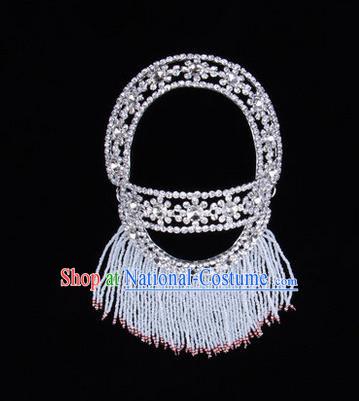 Chinese Ancient Peking Opera Head Accessories Young Lady Diva White Hairpins Back Temples Curtain, Traditional Chinese Beijing Opera Hua Tan Hair Clasp Head-ornaments