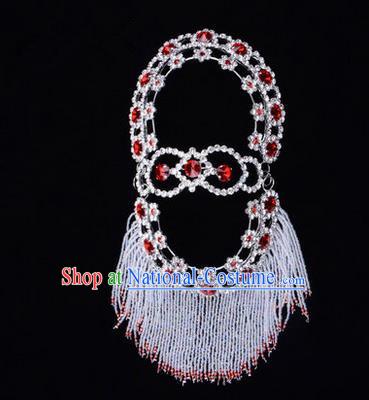 Chinese Ancient Peking Opera Head Accessories Young Lady Diva Red Crystal Hairpins Back Temples Curtain, Traditional Chinese Beijing Opera Hua Tan Hair Clasp Head-ornaments